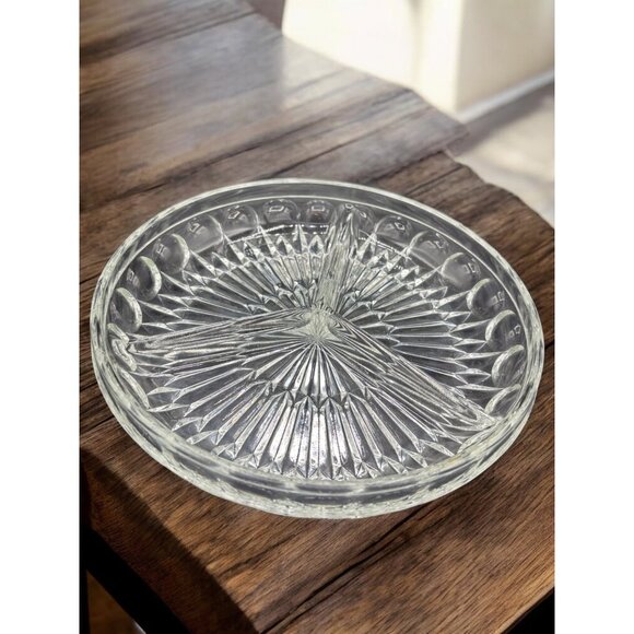 Vintage MCM Divided Crystal Divided Plate / Condiment Tray 9" Boho - Picture 1 of 7